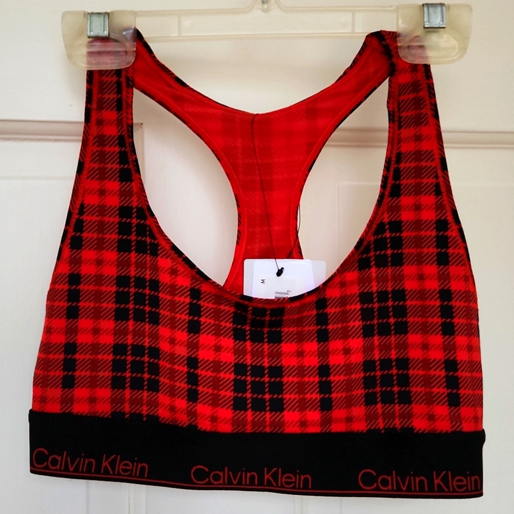 NEW.  CALVIN KLEIN RED AND BLACK PLAID BRALETTE.  SIZE MEDIUM.